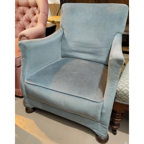 675 - A small 1930's armchair, re-upholstered in powder blue