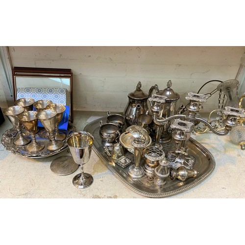 409 - A silver plated 5 branch candelabra and a selection of other silver plate