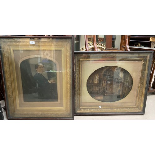 525 - A Victorian cabinet frame containing three quarter  length portrait of a woman, 70 x 60 cm; and anot... 