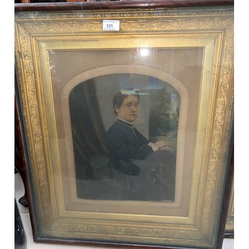 525 - A Victorian cabinet frame containing three quarter  length portrait of a woman, 70 x 60 cm; and anot... 