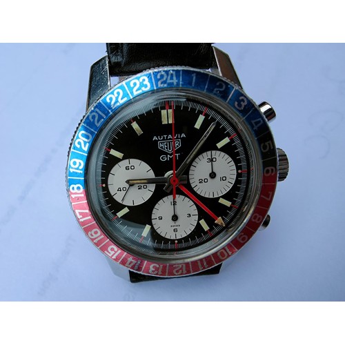 507 - A late 1960's Heuer Autavia GMT gents wristwatch, stainless steel case with Pepsi 24 hour rotating b... 