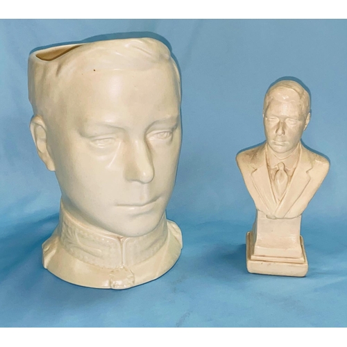 355 - A Bretby musical character jug with white glaze:  Edward VIII, 20 cm; a plaster bust