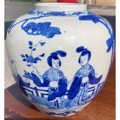 361 - A Chinese porcelain ginger jar, underglaze blue decoration with genre scene, 18 cm (no cover)(good c... 