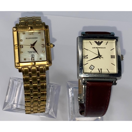 531 - A Gent's Emporio Armani wristwatch and a Klaus Kobec wristwatch with mother of pearl dial and gilt b... 