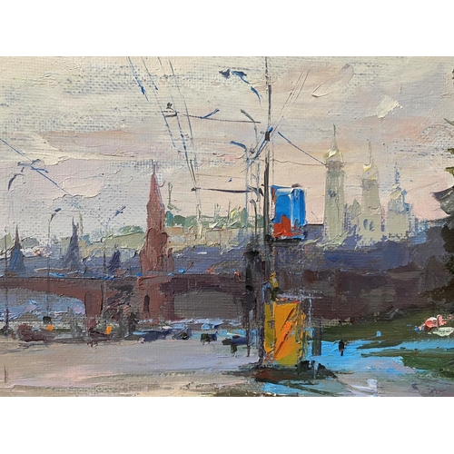 584 - A Dubovsky Morning by the Moscova River oil on canvass monogrammed signed on reverse 23 x 33 framed
