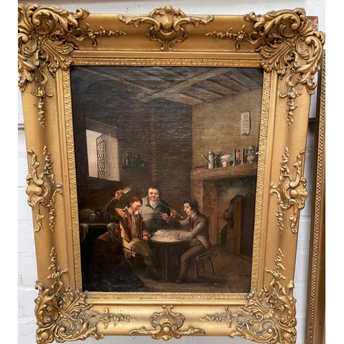 601 - 19th Century DUTCH SCHOOL - oil on canvas, genre scene with card players in tavern, unsigned, 48 x 3... 