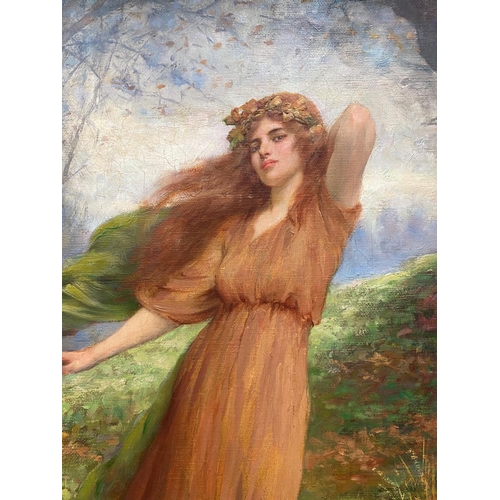 616 - William Breakspeare  (British 19th Century):  oil on canvas, pre-Raphaelite portrayal of a young wom... 