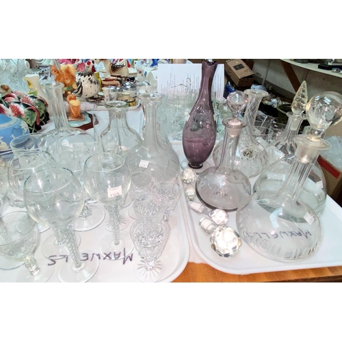 413A - A selection of Victorian etched glass decanters and other glassware