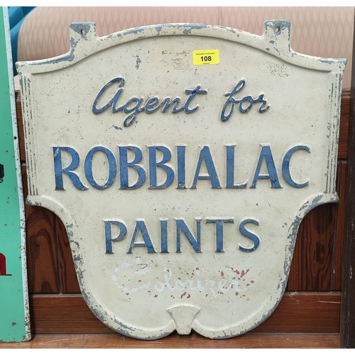 108 - A 1950's double sided hanging sign Agent For ROBBIALAC Paints