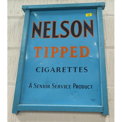 109 - A 1960's tin sign Nelson Tipped Cigarettes in original wooden frame, 65 x 50cm