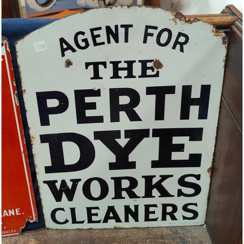 110B - An early 20th century double sided enamel sign for The Perth Dye Works Cleaners, 46 x 34cm