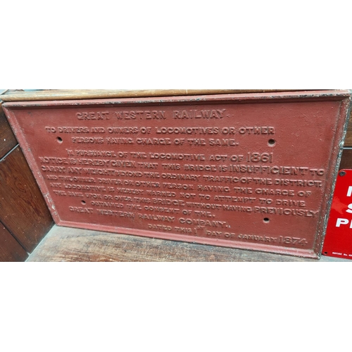 110D - An original cast iron bridge sign for the Great Western Railway dated 1st Jan 1874, in original pain... 