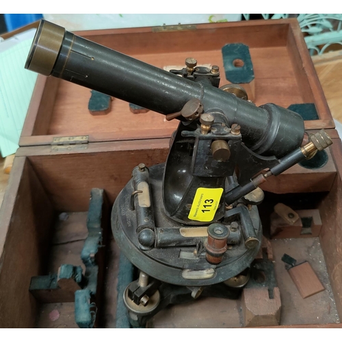 113 - A late 19th/early 20th century theodolite by F Stanley, London, boxed