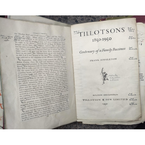 168 - SINGLETON(F) -Tillotson's 1850-1950, with printers mock up copy with proof corrections, 2 related it... 