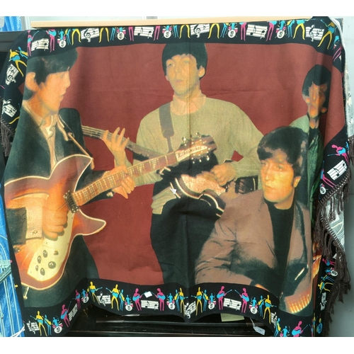 2 - A 1960's style rug / wall hanging depicting the Beatles with fringed ends