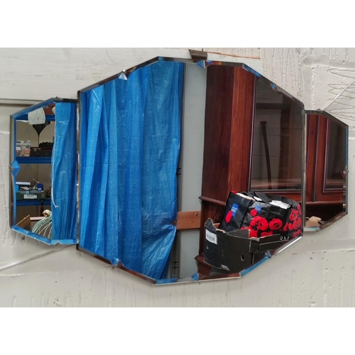 629 - A 1930's 3 section Art Deco wall mirror with 8 diamond shaped inserts to edges