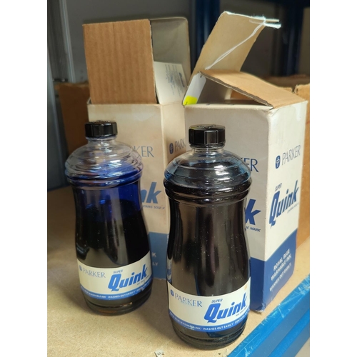 68 - Two vintage 1 pint bottles of Parker's Super Quink Royal Blue ink, with rubber pourers, original  bo... 