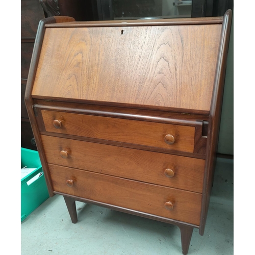 754a - A 1930's teak fall front bureau with 3 drawers under