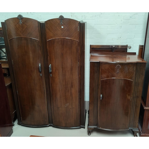 770A - A 4 piece walnut Art Deco bedroom suite: compact double wardrobe, tall boy, dressing table & 4ft6