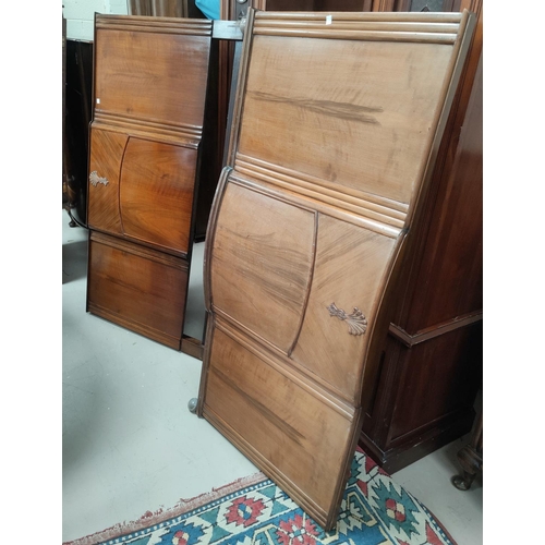 770A - A 4 piece walnut Art Deco bedroom suite: compact double wardrobe, tall boy, dressing table & 4ft6