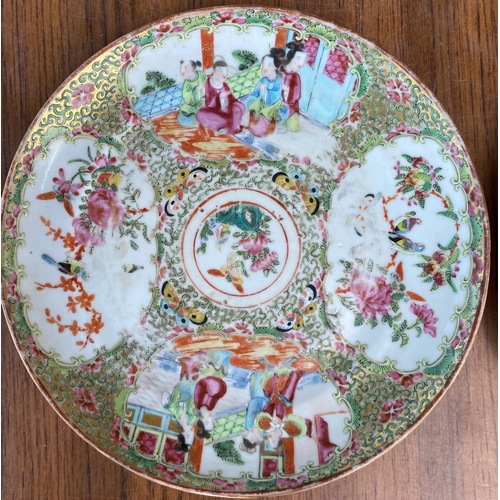 467B - Two Chinese famille vert plates decorated with traditional prints, diameter 20.5 x 21.5cm