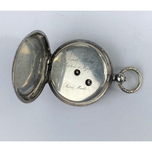 490 - A continental silver cased fob watch with enamelled dial, inscribed Isaiah Slater, Ashton & Hyde