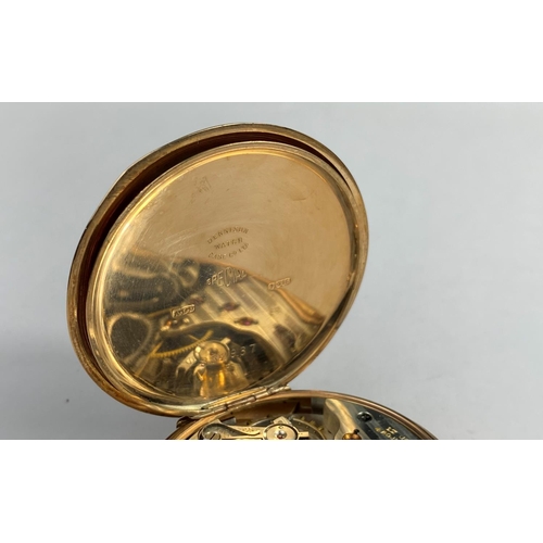494 - An early 20th century full hunter pocket watch in 9 ct gold case, Minerva 17 jewel movement