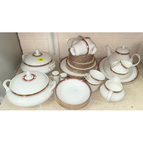 450 - A Paragon Debenhams Delphi dinner service with red and gilt border including tureens etc approximate... 