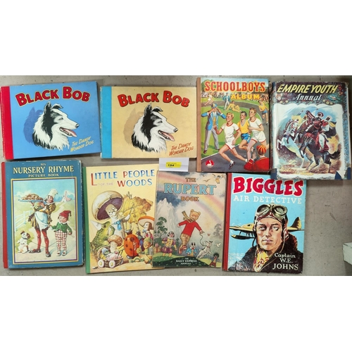 194 - THE RUPERT BOOK, soft covers, Biggles Air detective, block Bob, 2 issues and other children's books.