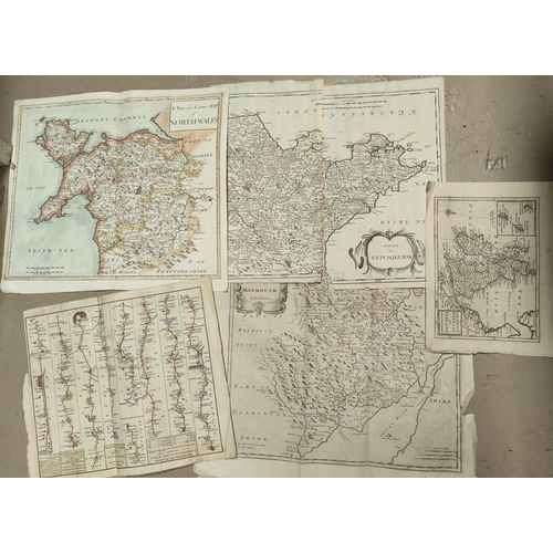201 - An 18th century hand coloured map of North Wales, other maps from the same period (some damaged)