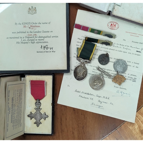 94 - A WWII group of 3 medals to F.Sjt Cecil Middleton Assam Volunteer Light Horse, AFI, comprising M.B.E... 