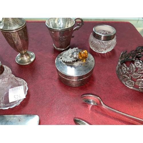 526 - A silver plated Scottish trinket box, various silver and silver plated items