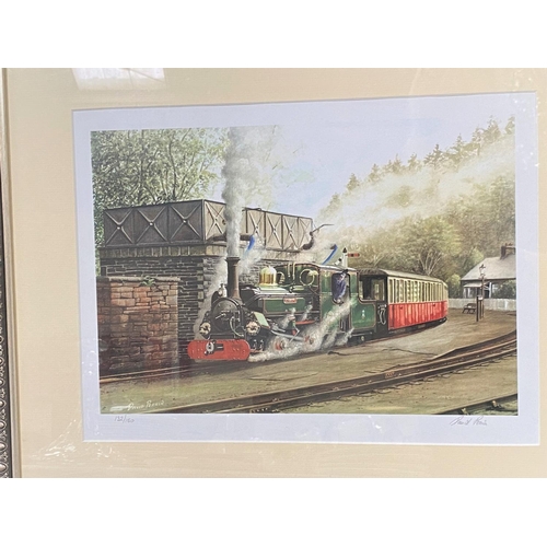 605 - After David Perrin, signed limited edition print of a train 132/150.  Framed & glazed