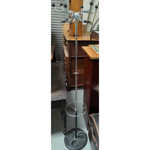 636 - A mid 20th century modernist design chrome coat, hat and umbrella stand