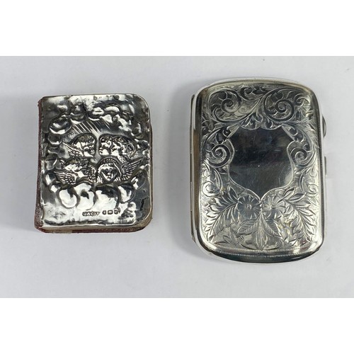 492 - A silver cushion shaped cigarette case, Chester 1904, 59 gm; a miniature bible with silver cover (a.... 