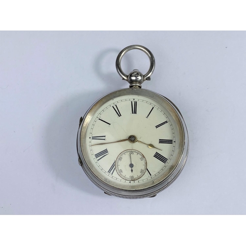 491 - A late Victorian key wound pocket watch, silver cased, Chester 1893 (dust cover a.f.)