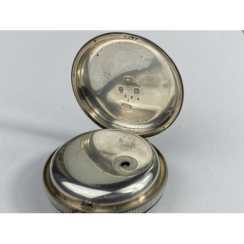 491 - A late Victorian key wound pocket watch, silver cased, Chester 1893 (dust cover a.f.)