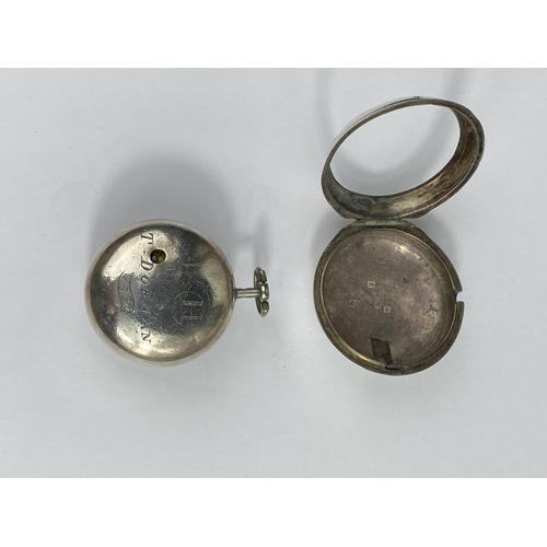 493 - A 19th century silver pair cased pocket watch, London 1841, maker Thos Ashton, Macclesfield, with a ... 