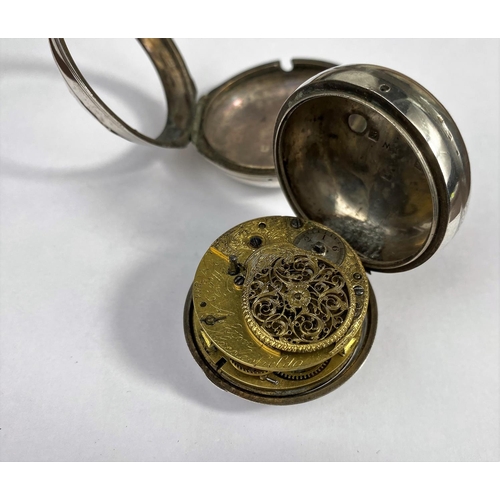 493 - A 19th century silver pair cased pocket watch, London 1841, maker Thos Ashton, Macclesfield, with a ... 
