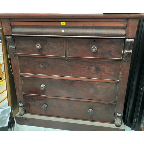 748 - A Victorian figured mahogany large chest of 3 long, 2 short and 1 pulvinated frieze drawers, height ... 