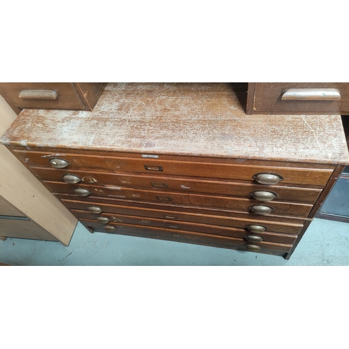 692 - A large oak plan chest in two stacking sections Depth 79cm