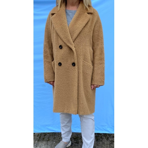 206 - A Marccain camel colour wool and alpaca mix  length coat (M); a similar red wool and alpaca mix coat... 