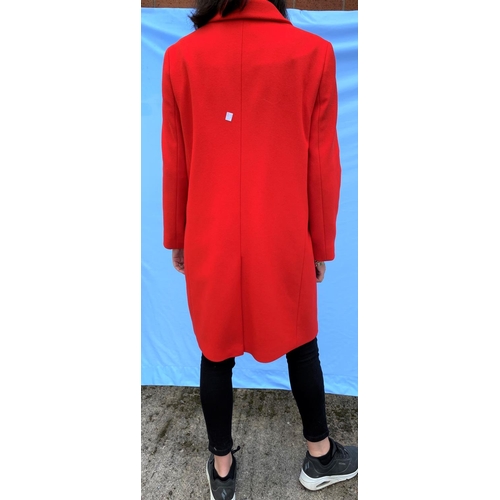 213 - An ESCADA red coat, 80% wool, just above knee, (M)