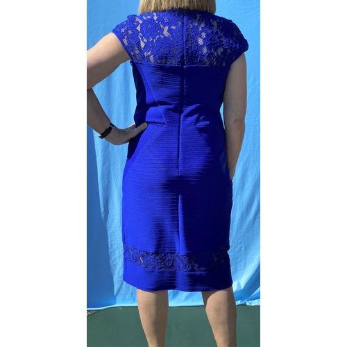 217 - A Joseph Ribkoff royal blue heavy jersey dress with lace insets and stitching detail, with original ... 