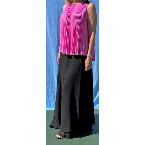 219 - A Joseph Ribkoff black heavy jersey sleeveless dress with cerise floral panel to the front with wire... 