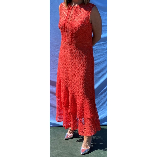 229 - Karen Millen, an orange lace midi length dress with 2 tier hem, with original tags, size 16; Escada ... 