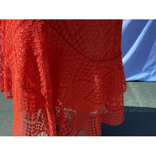 229 - Karen Millen, an orange lace midi length dress with 2 tier hem, with original tags, size 16; Escada ... 