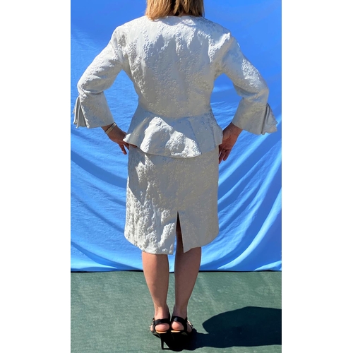 230 - ARMANI - a stunning 2- piece dress and peplum style jacket in ivory 80% silk and 20% cotton with sil... 