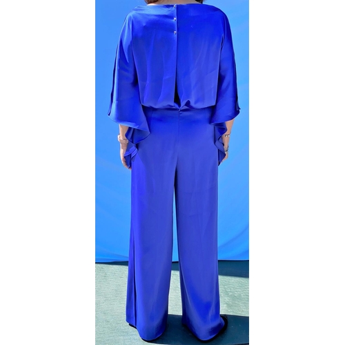 236 - Escada - a royal blue satin trouser jump suit, batwing sleeves and blouson effect top. size 12; Esca... 