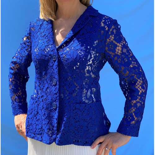 237 - Escada- a royal blue 100% silk lace blazer style jacket, size 14, with original tags and price £665;... 